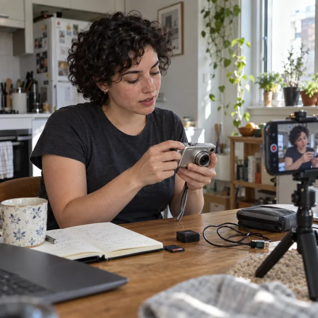 Influencer filming a product review, an illustrative creator concept