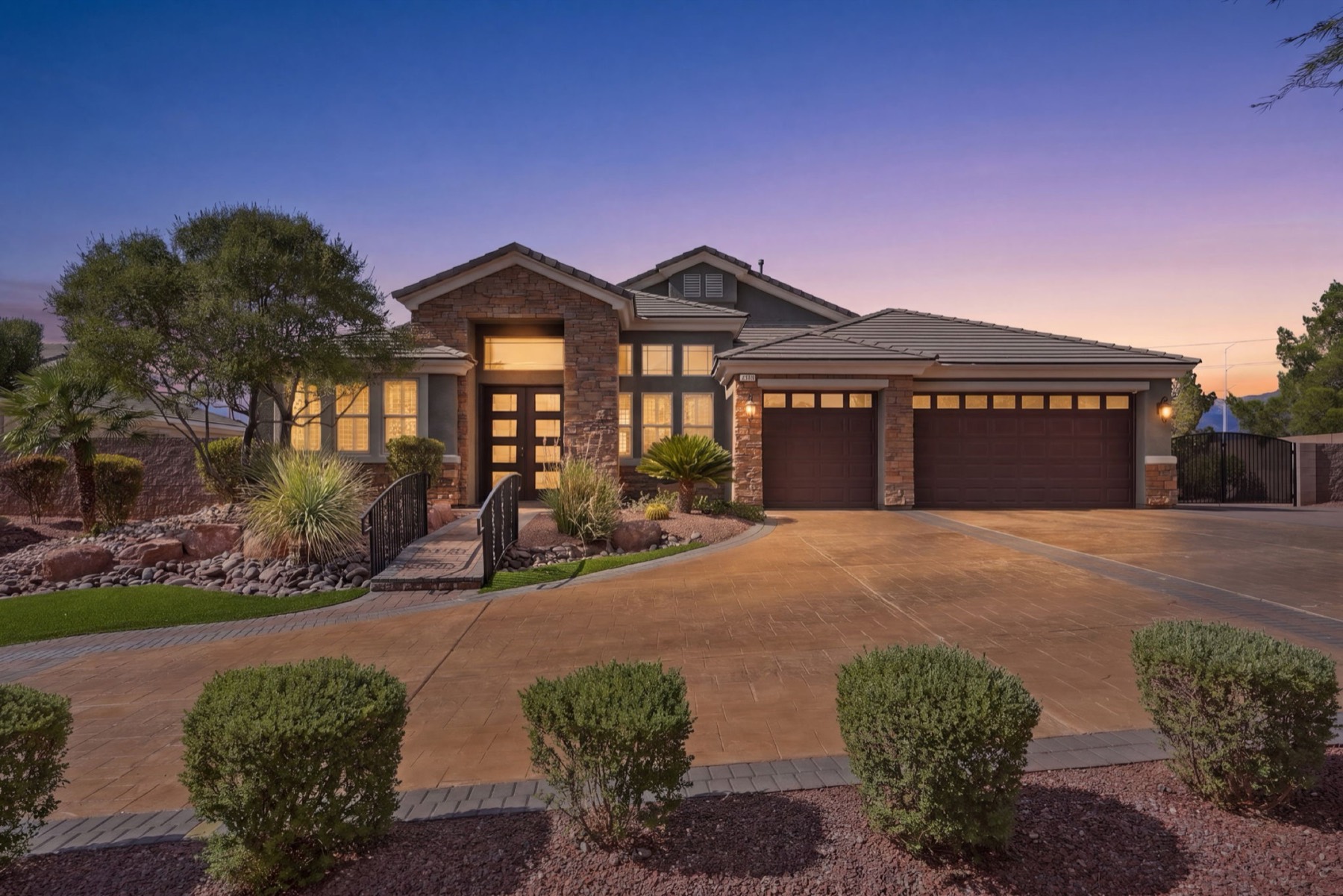 Luxury home photographed at twilight